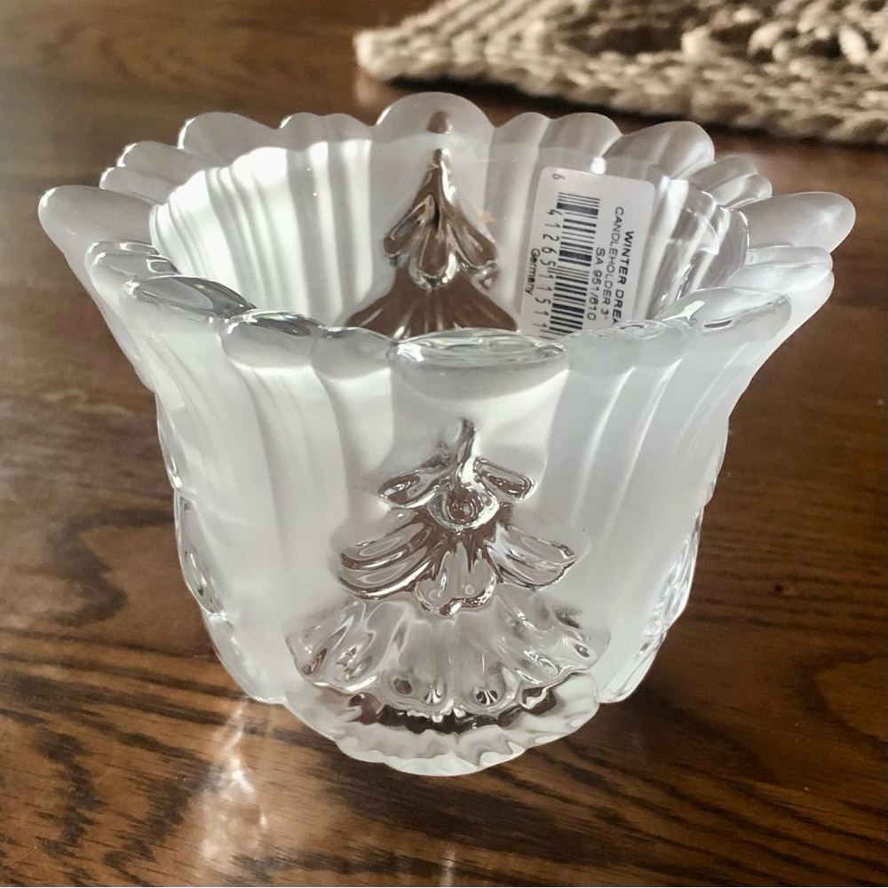 Mikasa Winter Dreams Frosted Crystal Christmas Tree Votive Candle Holder NEW - Picture 2 of 7